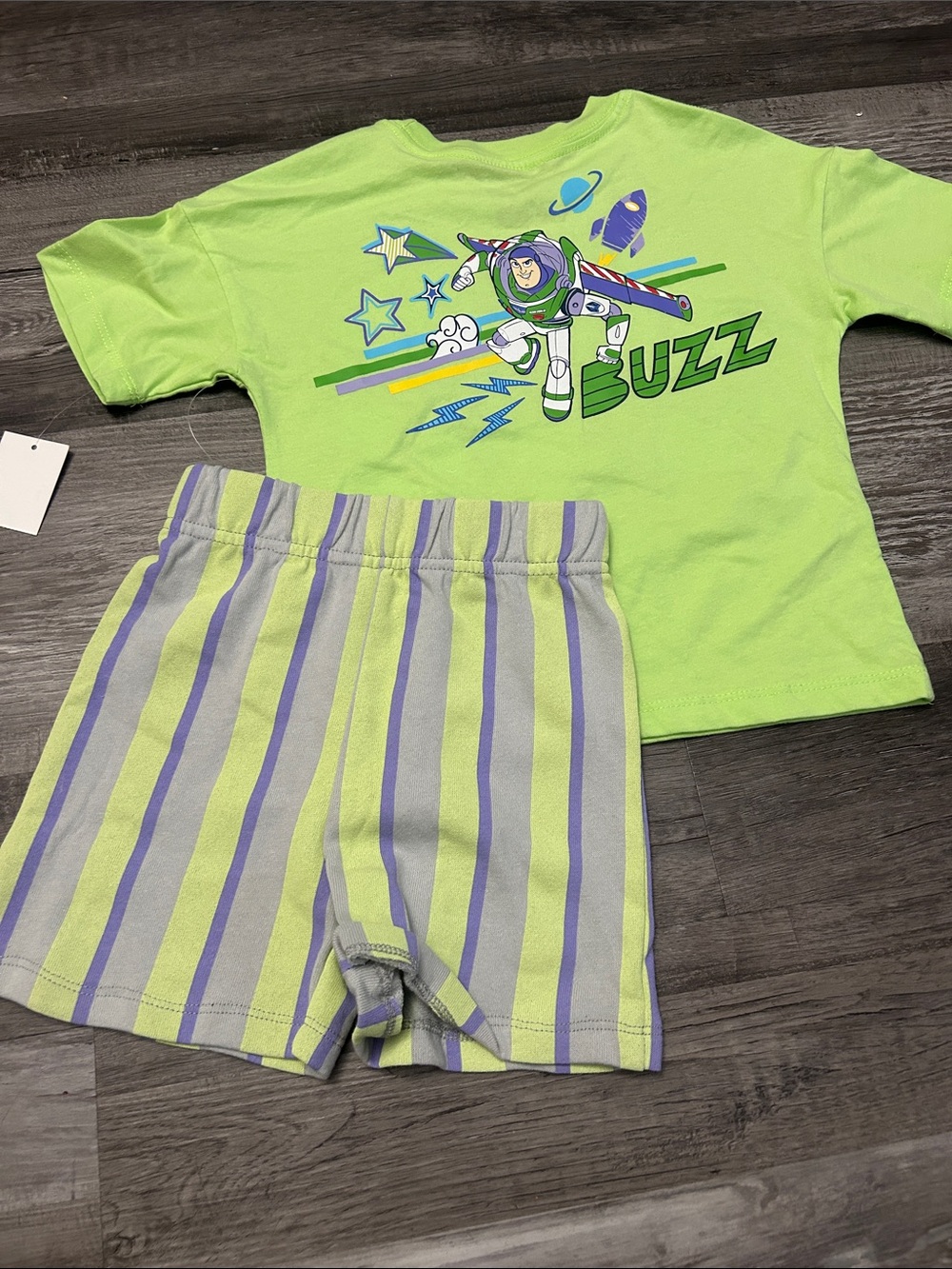 Disney Buzz Lightyear Lime Kids Pajama Set with Striped Shorts